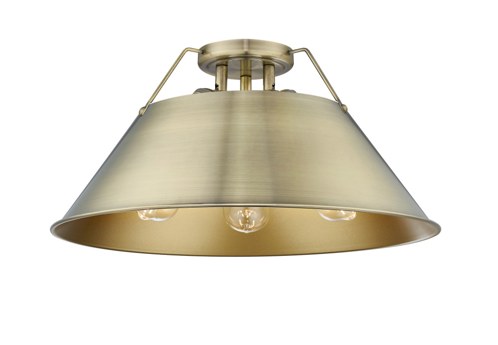 Yep by Golden Lighting Orwell 3-light Flush Mount in Aged Brass
